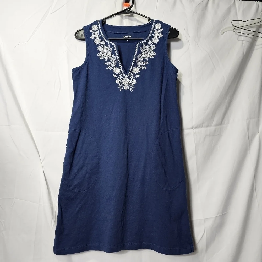 Lands' End embroidered cotton jersey sleeveless swim cover-up dress